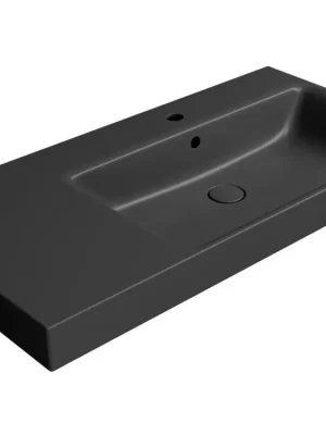 Značkový Sapho NUBES keramické umyvadlo 100x50cm, s odkládací plochou vlevo, černá mat 9628126