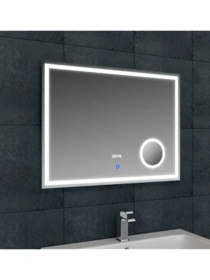 LED zrcadlo LUMI 80x60 cm s hodinami a kosmetickým zrcátkem Cenově Výhodný