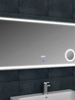 Jen Po Omezenou Doba LED zrcadlo LUMI 120x60 cm s hodinami a kosmetickým zrcátkem