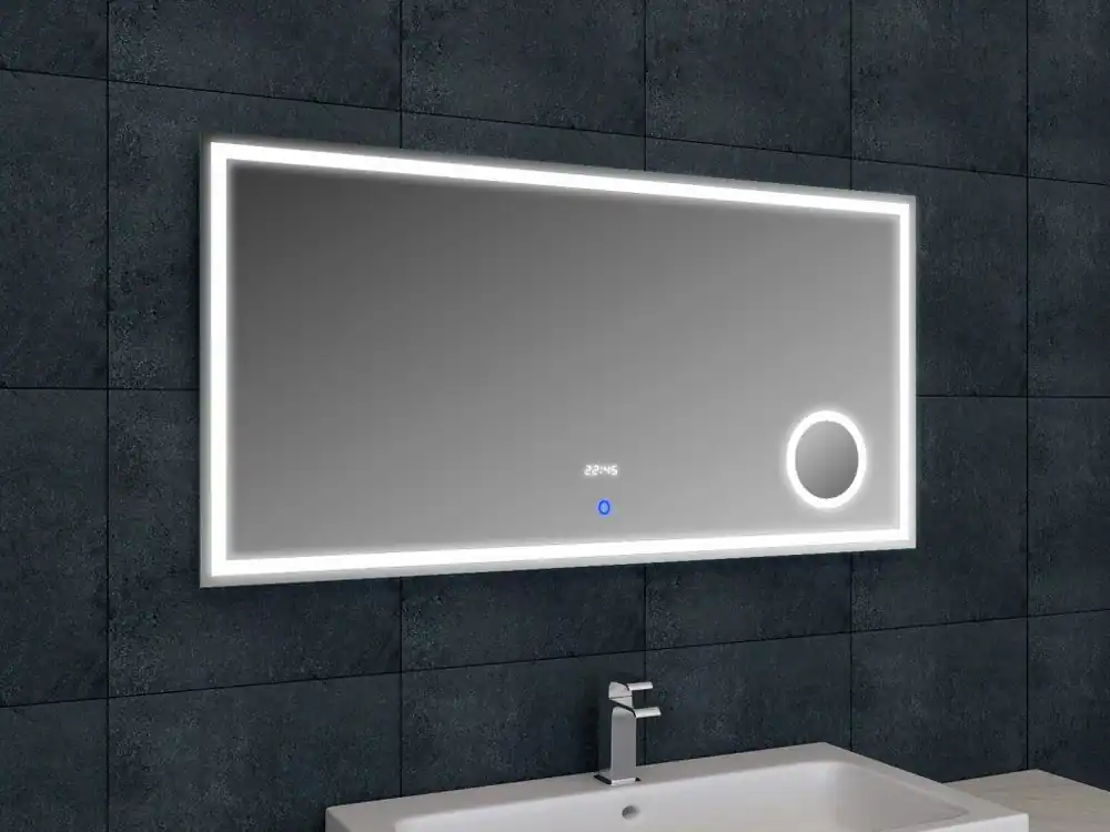 Jen Po Omezenou Doba LED zrcadlo LUMI 120x60 cm s hodinami a kosmetickým zrcátkem