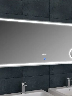 LED zrcadlo LUMI 140x60 cm s hodinami a kosmetickým zrcátkem Koupit Online