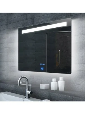 Nízká Cena LED zrcadlo MALENA 80x65 cm s hodinami a horním osvětlením