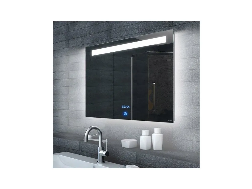 Nízká Cena LED zrcadlo MALENA 80x65 cm s hodinami a horním osvětlením