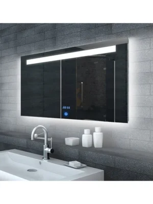 LED zrcadlo MALENA 120x65 cm s hodinami a horním osvětlením Poslední Šance