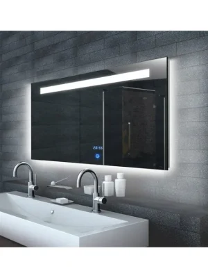 LED zrcadlo MALENA 140x65 cm s hodinami a horním osvětlením Koupit Online