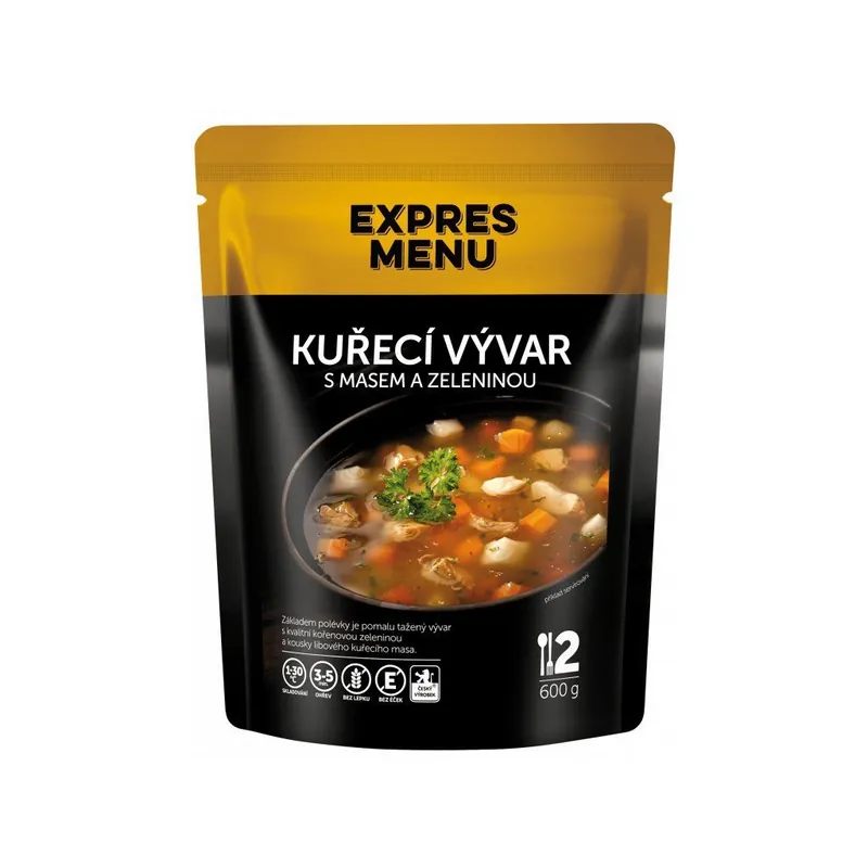 Expres Menu kuřecí vývar s masem a zeleninou 2 porce 600g Horká Nabídka