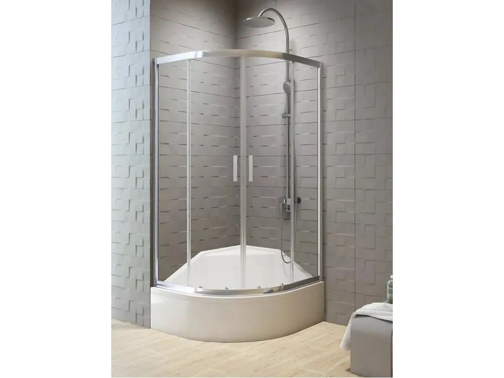 Značkový Sprchový kout New Varia Chrom 80x80x165 cm čtvrtkruh na vysokou vaničku, čiré sklo